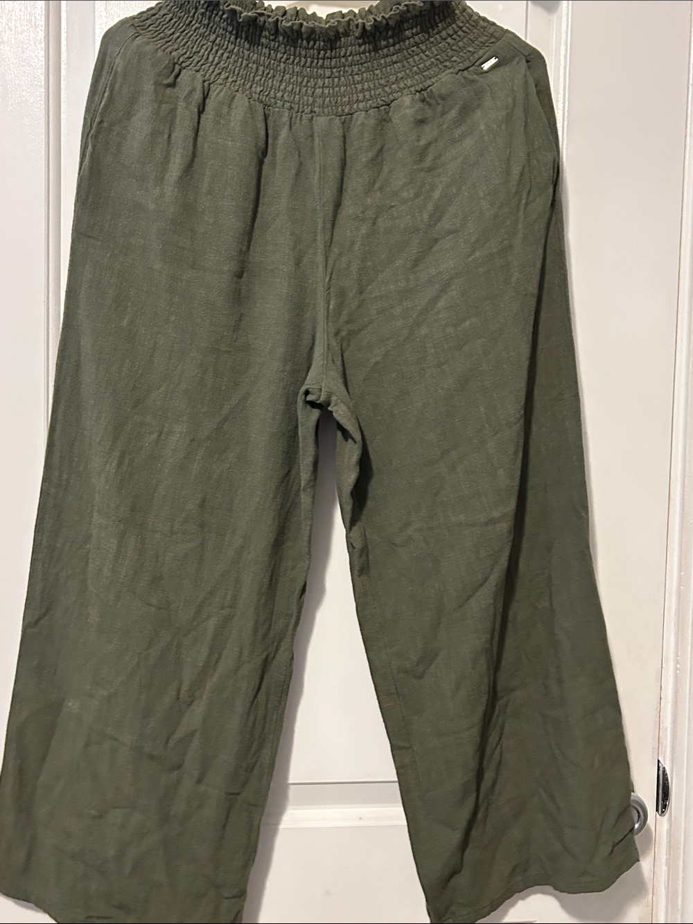 Guess Olive Smocked-Waist Wide-Leg Chinos